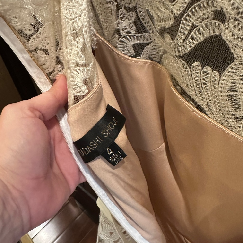 Tadashi Shoji Cream Flutter Sleeve Wedding Dress - Picture 5 of 14